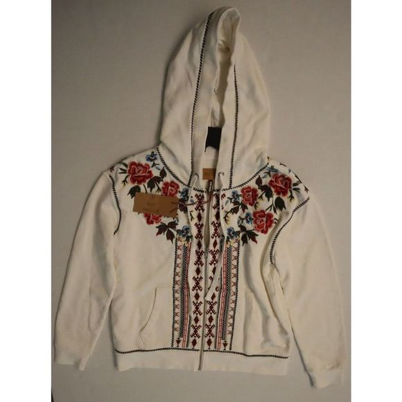 Driftwood Women Sz L White Brielle Embroidered Full Zip Classic Fit Teddy Hoodie - Picture 6 of 9